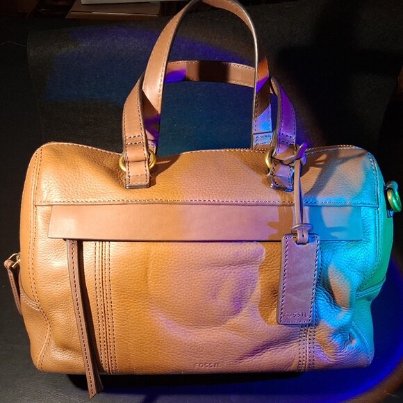 Fossil Handbags - NWT Fossil Molly Satchel Soft Pebbled Leather in Cognac with Detachable Strap